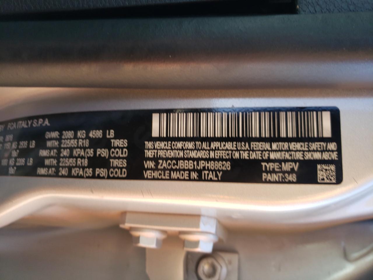 Photo 10 from auction – 2018 JEEP RENEGADE L with VIN ZACCJBBB1JPH88626