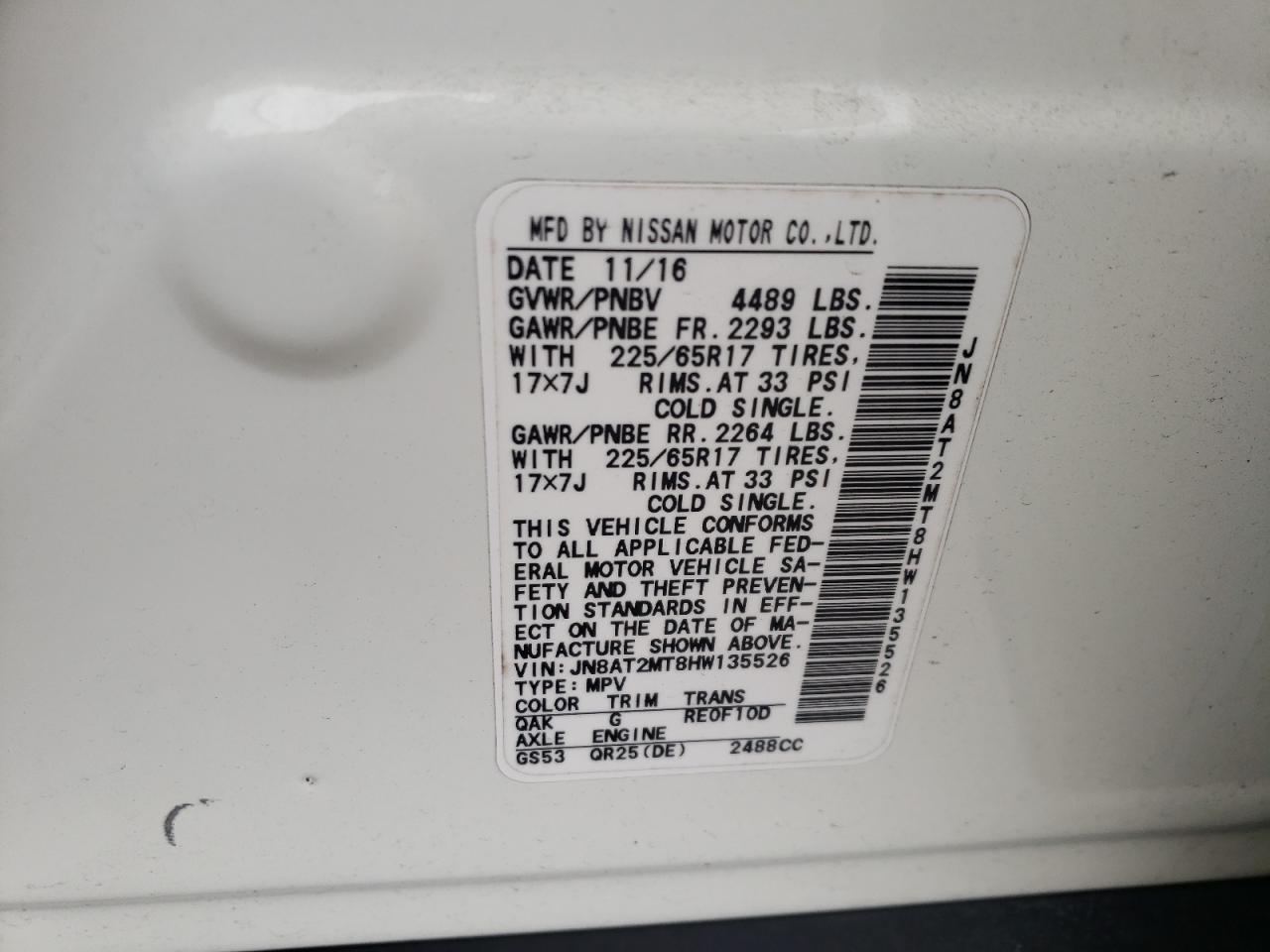 Photo 10 from auction – 2017 NISSAN ROGUE S with VIN JN8AT2MT8HW135526