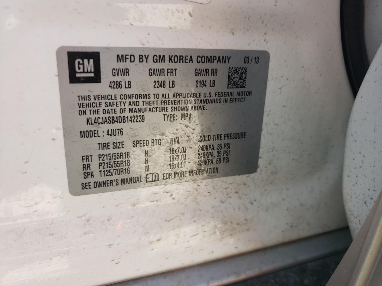 Photo 10 from auction – 2013 BUICK ENCORE with VIN KL4CJASB4DB142239