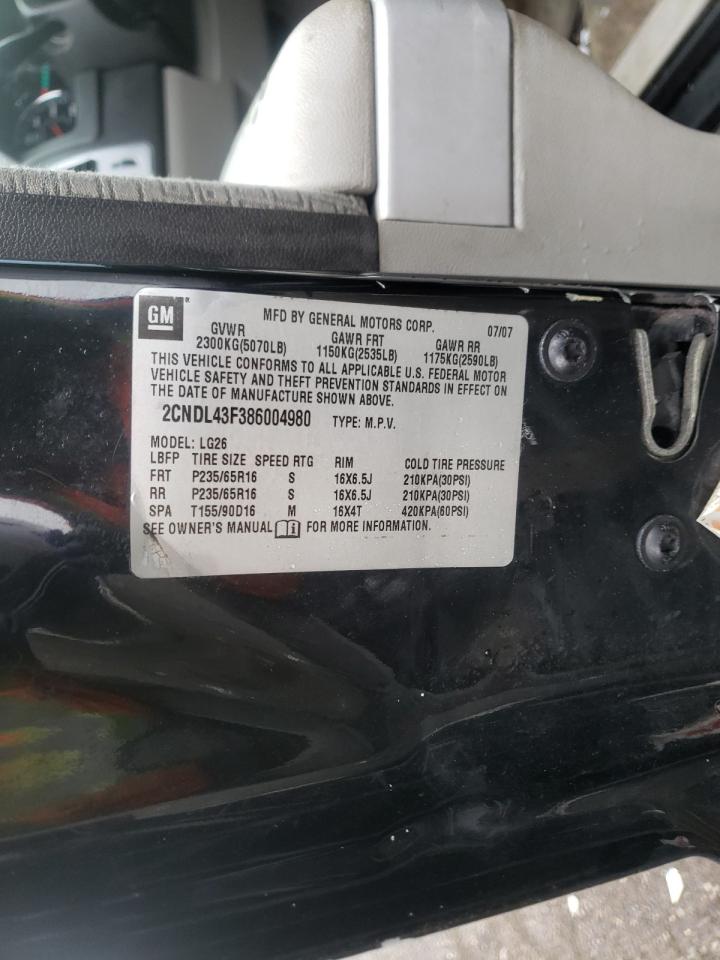 Photo 10 from auction – 2008 CHEVROLET EQUINOX LT with VIN 2CNDL43F386004980