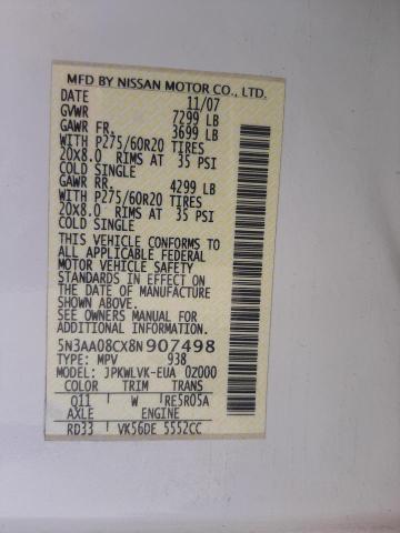 INFINITI QX56 2008 with VIN 5N3AA08CX8N907498 - Photo from auction