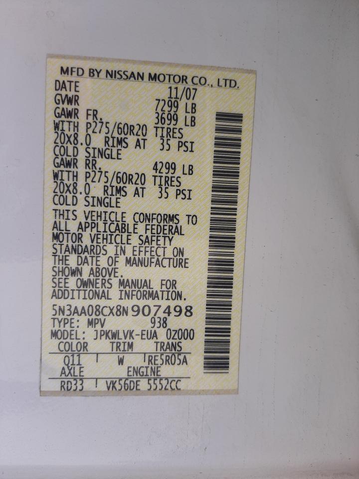 Photo 11 from auction – 2008 INFINITI QX56 with VIN 5N3AA08CX8N907498