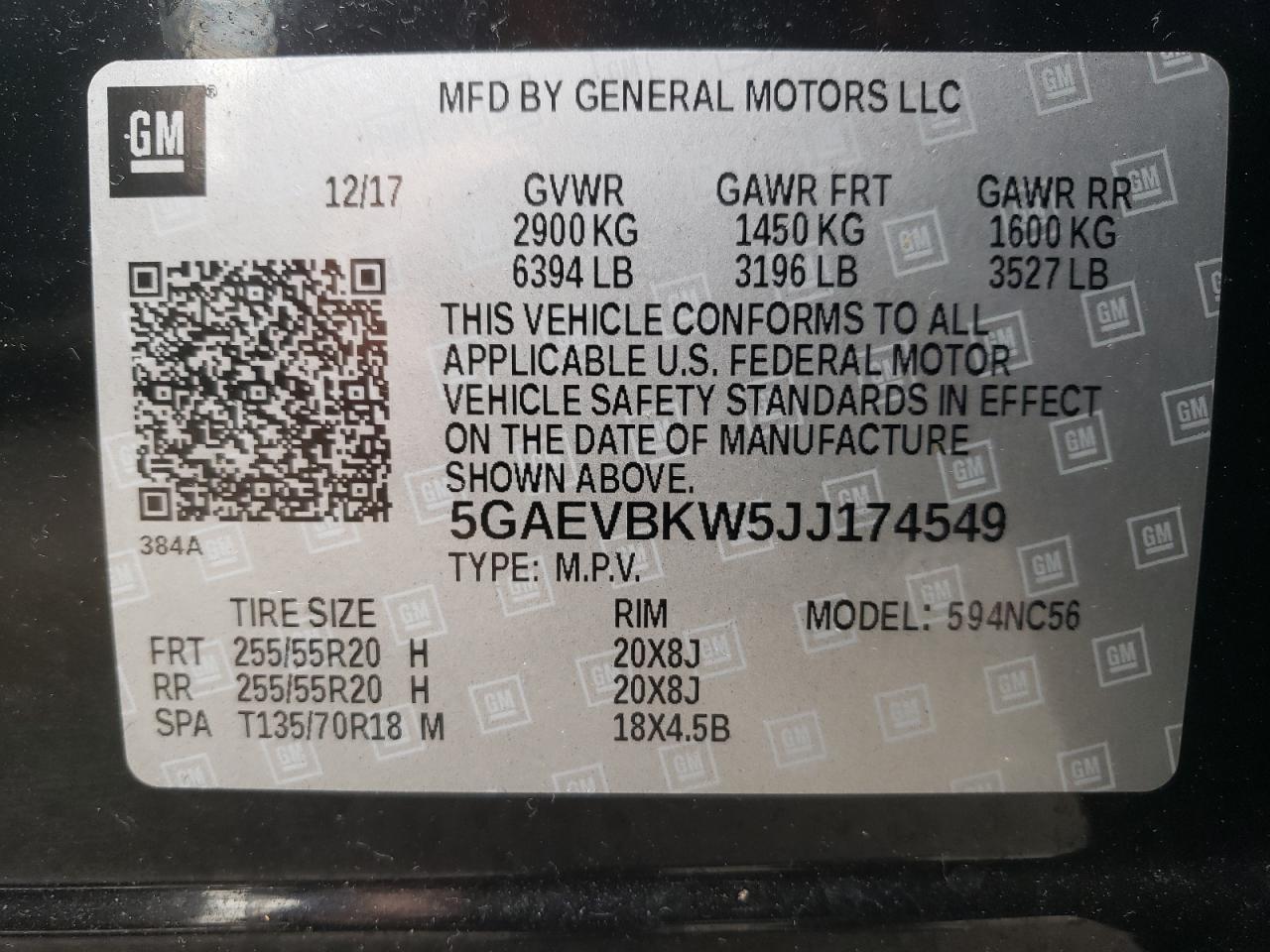 Photo 10 from auction – 2018 BUICK ENCLAVE PR with VIN 5GAEVBKW5JJ174549