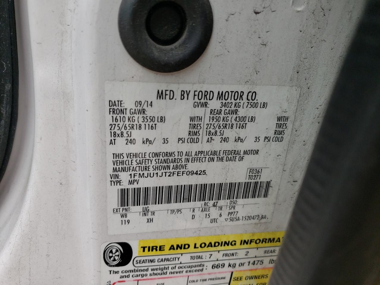 Photo 10 from auction – 2015 FORD EXPEDITION with VIN 1FMJU1JT2FEF09425