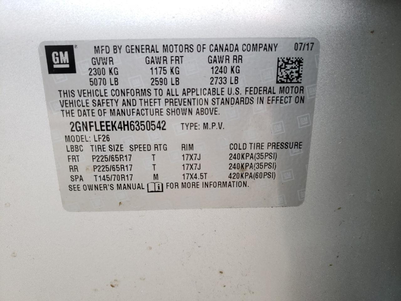 Photo 10 from auction – 2017 CHEVROLET EQUINOX LS with VIN 2GNFLEEK4H6350542