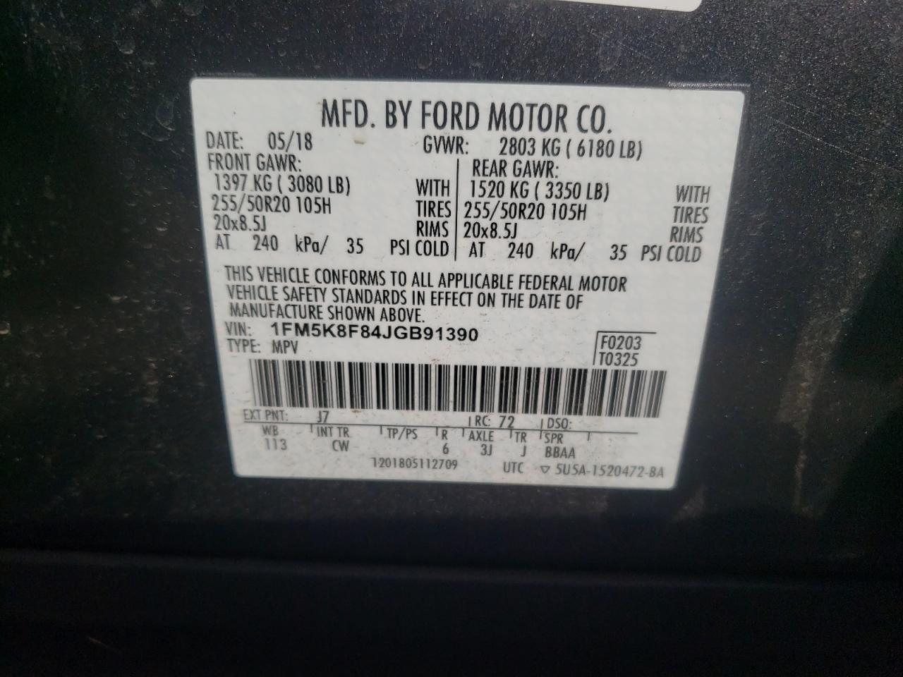 Photo 10 from auction – 2018 FORD EXPLORER L with VIN 1FM5K8F84JGB91390