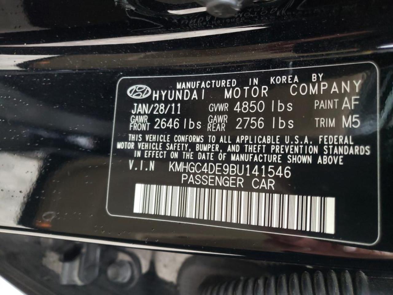 Photo 10 from auction – 2011 HYUNDAI GENESIS 3. with VIN KMHGC4DE9BU141546