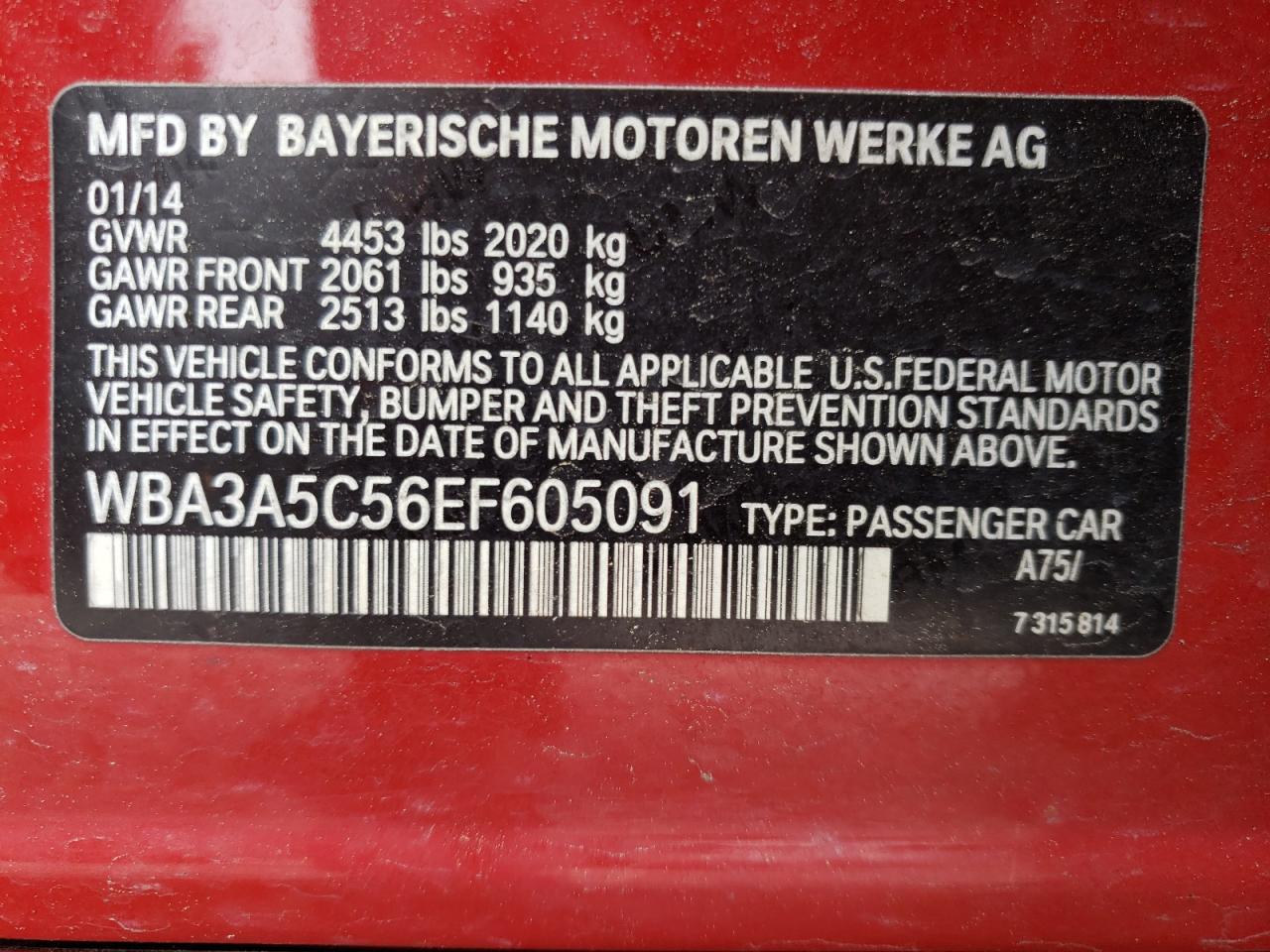 Photo 10 from auction – 2014 BMW 328 I with VIN WBA3A5C56EF605091