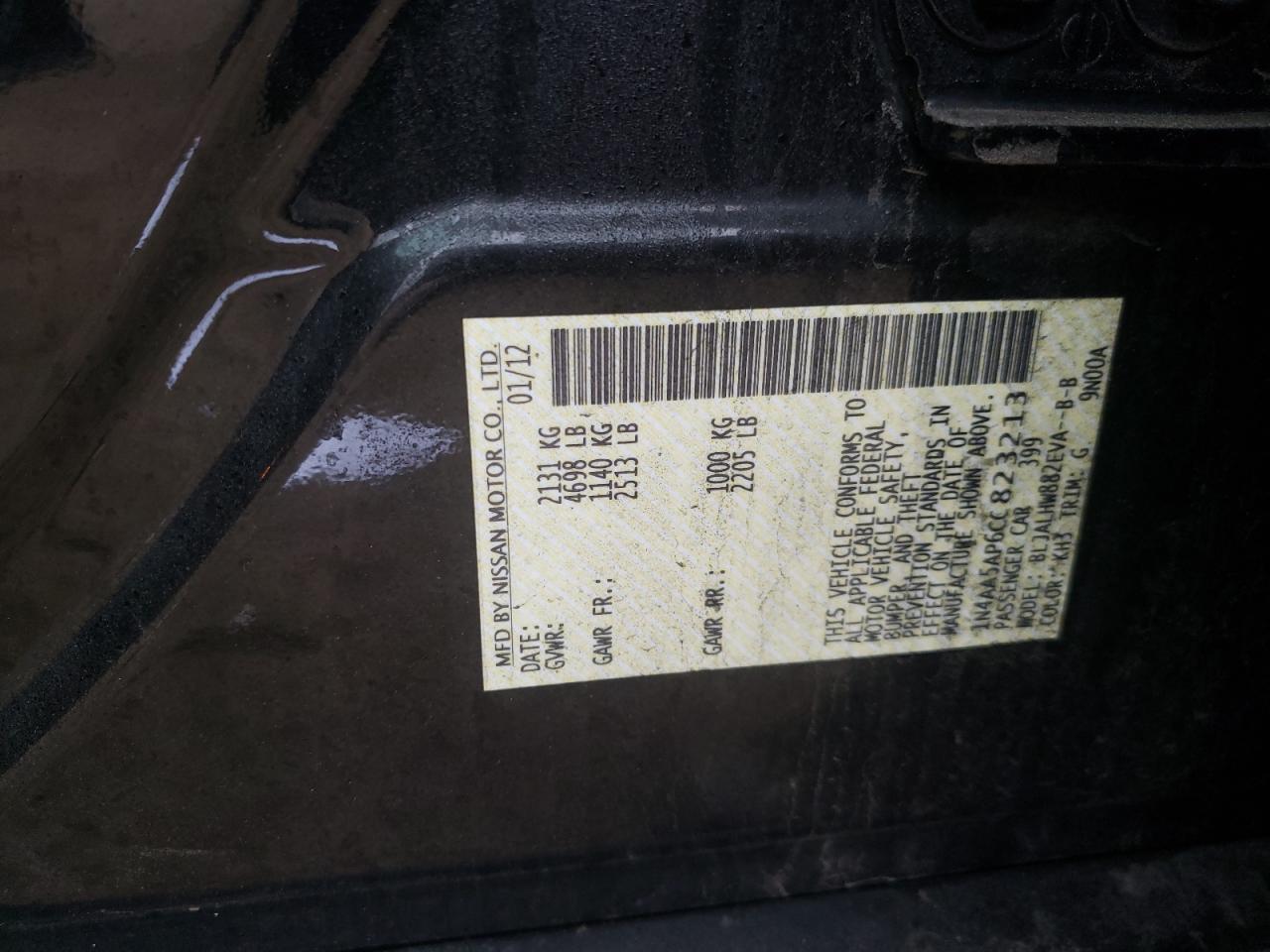 Photo 10 from auction – 2012 NISSAN MAXIMA S with VIN 1N4AA5AP6CC823213