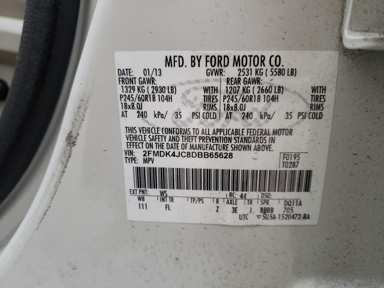 Photo 10 from auction – 2013 FORD EDGE SEL with VIN 2FMDK4JC8DBB65628