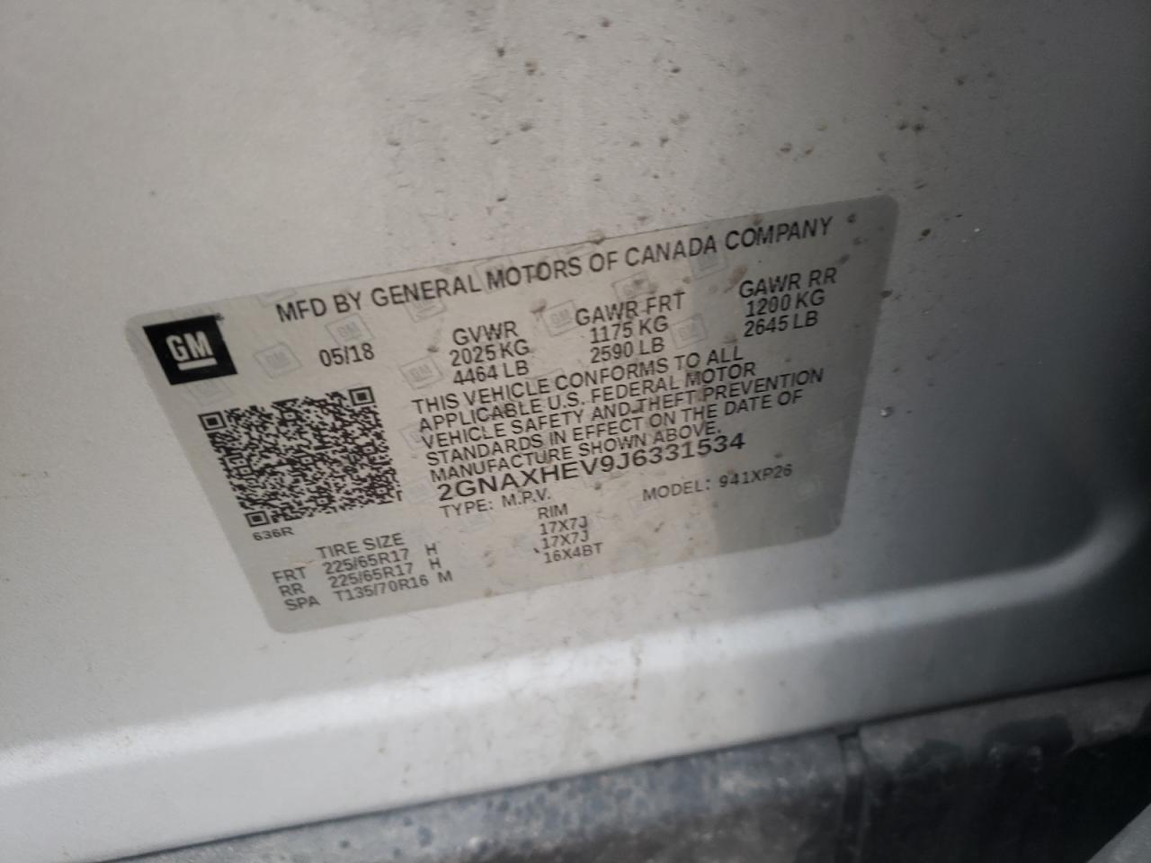 Photo 10 from auction – 2018 CHEVROLET EQUINOX LS with VIN 2GNAXHEV9J6331534