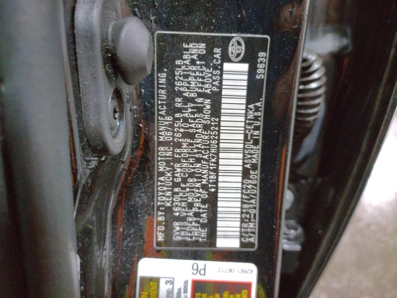 Photo 10 from auction – 2017 TOYOTA CAMRY with VIN 4T1BF1FK7HU625212