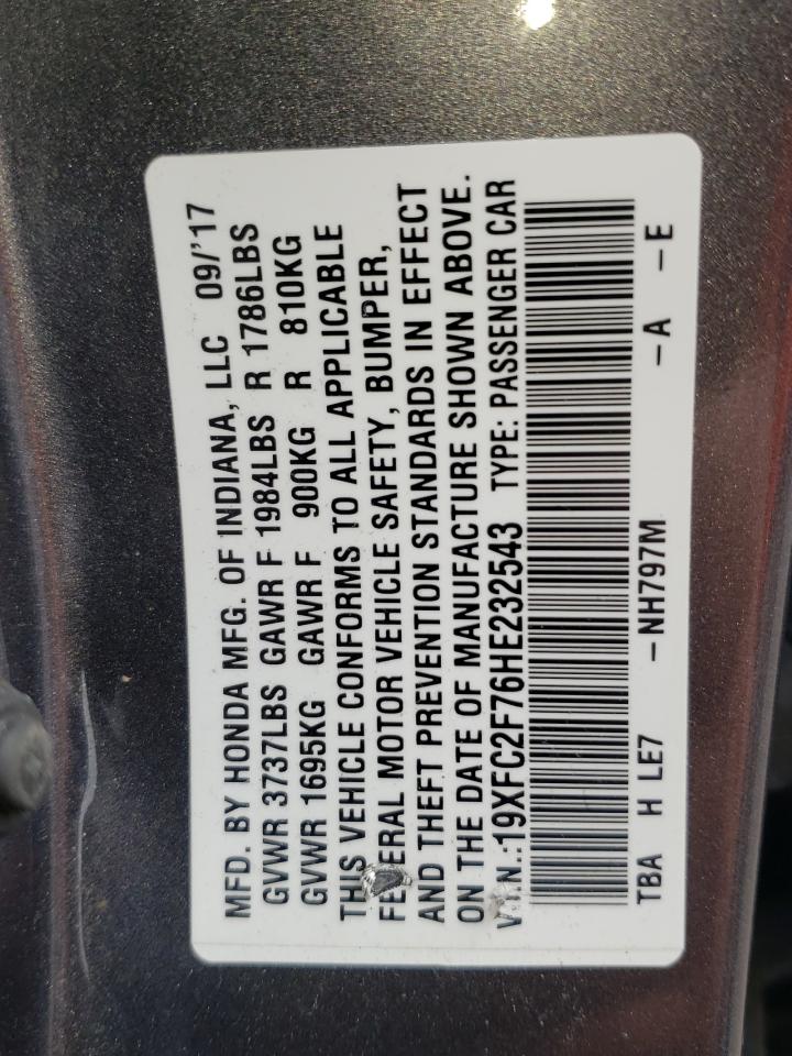 Photo 10 from auction – 2017 HONDA CIVIC EX with VIN 19XFC2F76HE232543