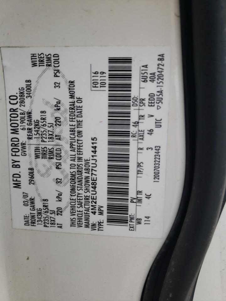 Photo 10 from auction – 2007 MERCURY MOUNTAINEE with VIN 4M2EU48E77UJ14415