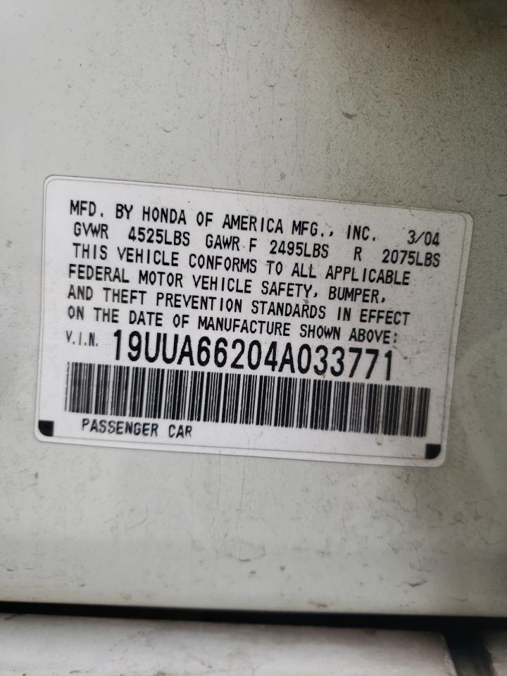 Photo 10 from auction – 2004 ACURA TL with VIN 19UUA66204A033771