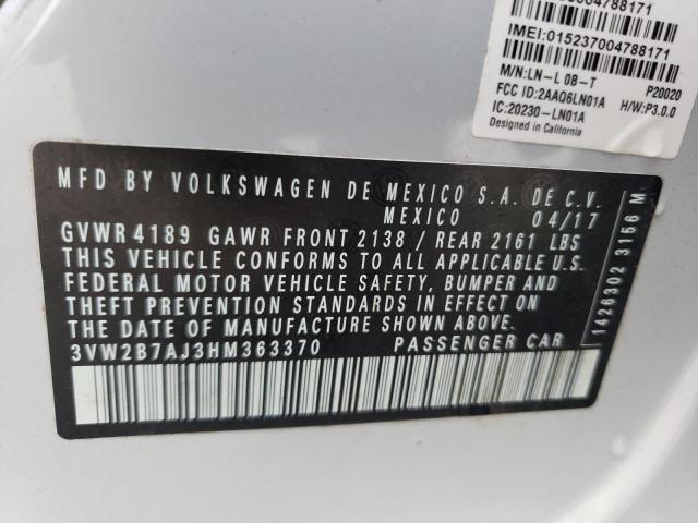 Photo 10 from auction – 2017 VOLKSWAGEN JETTA S with VIN 3VW2B7AJ3HM363370