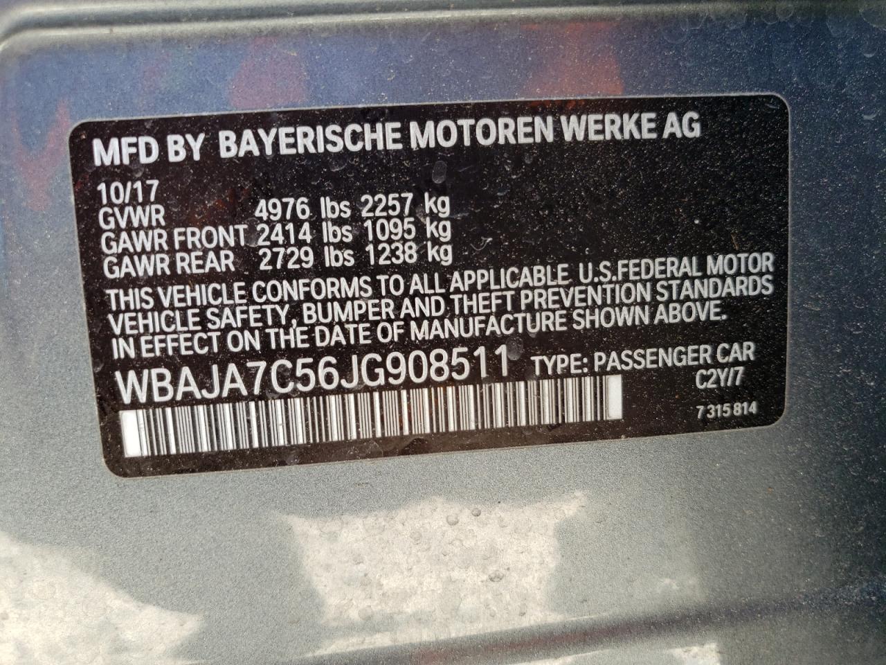 Photo 10 from auction – 2018 BMW 530 XI with VIN WBAJA7C56JG908511