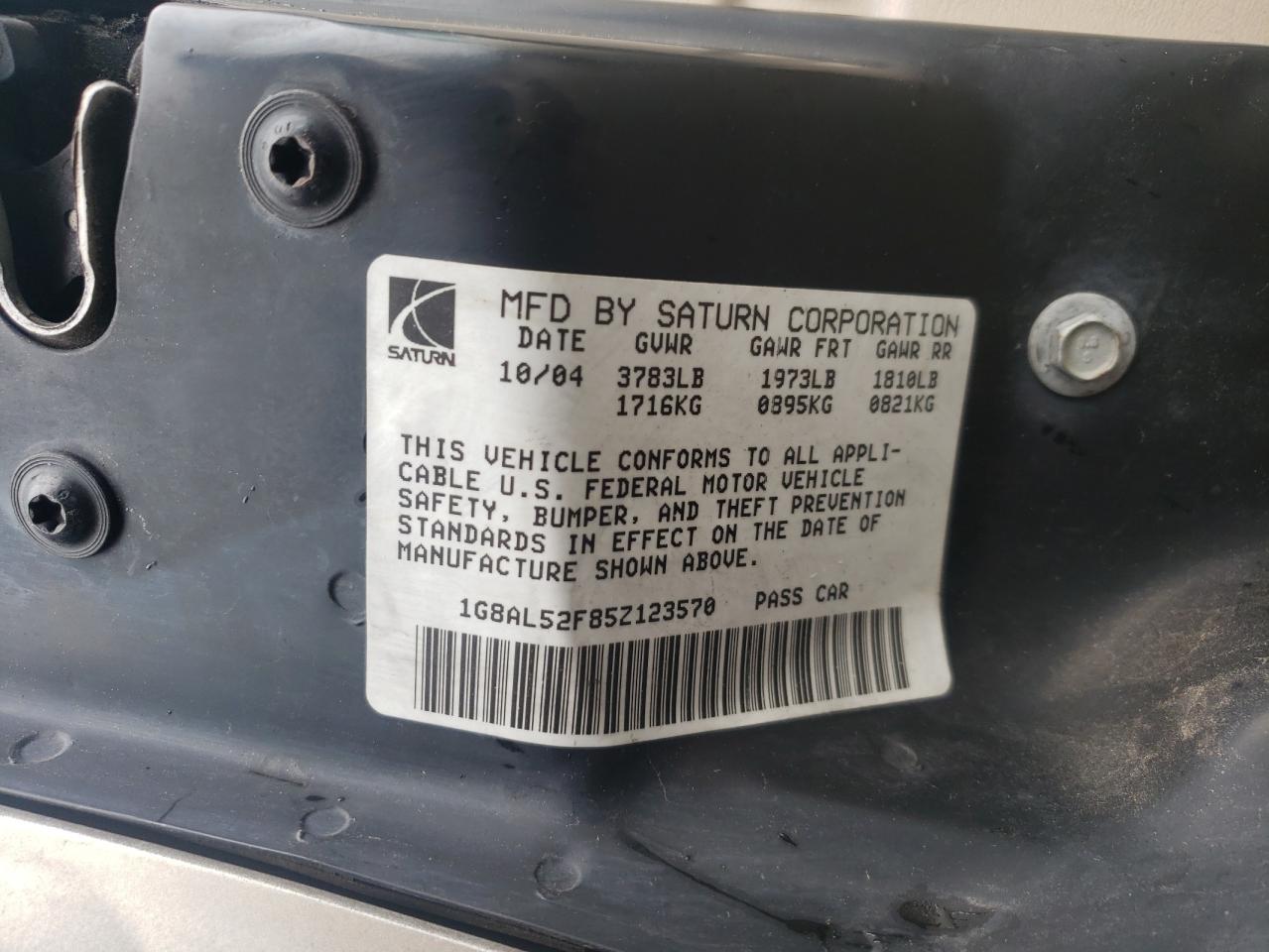 Photo 10 from auction – 2005 SATURN ION LEVEL with VIN 1G8AL52F85Z123570