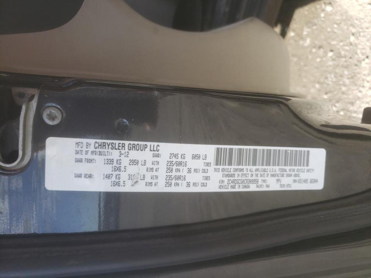 Photo 10 from auction – 2012 DODGE GRAND CARA with VIN 2C4RDGCG0CR309958