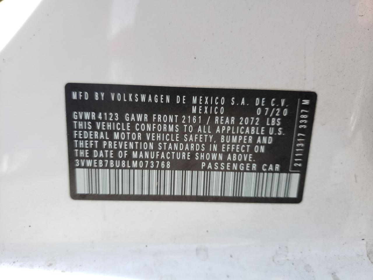 Photo 10 from auction – 2020 VOLKSWAGEN JETTA SEL with VIN 3VWEB7BU8LM073768