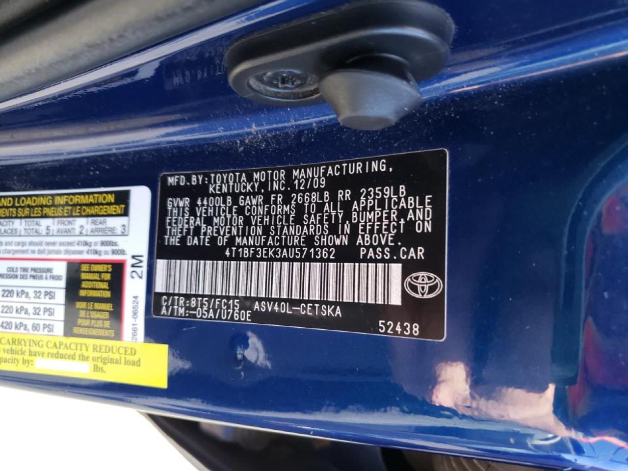 Photo 10 from auction – 2010 TOYOTA CAMRY BASE with VIN 4T1BF3EK3AU571362