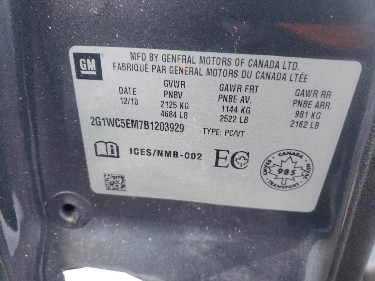 Photo 10 from auction – 2011 CHEVROLET IMPALA LTZ with VIN 2G1WC5EM7B1203929