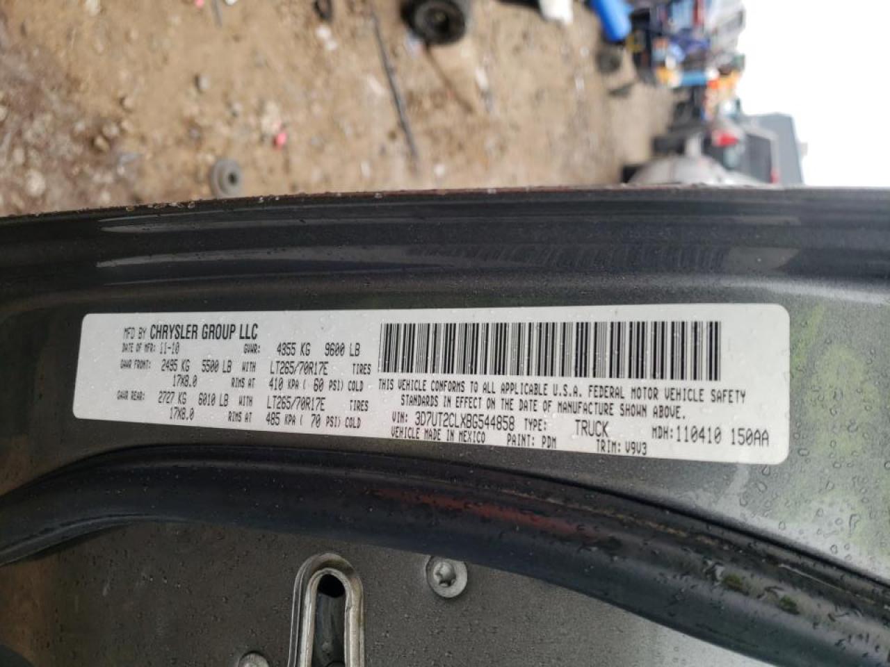 Photo 10 from auction – 2011 DODGE RAM 2500 with VIN 3D7UT2CLXBG544858