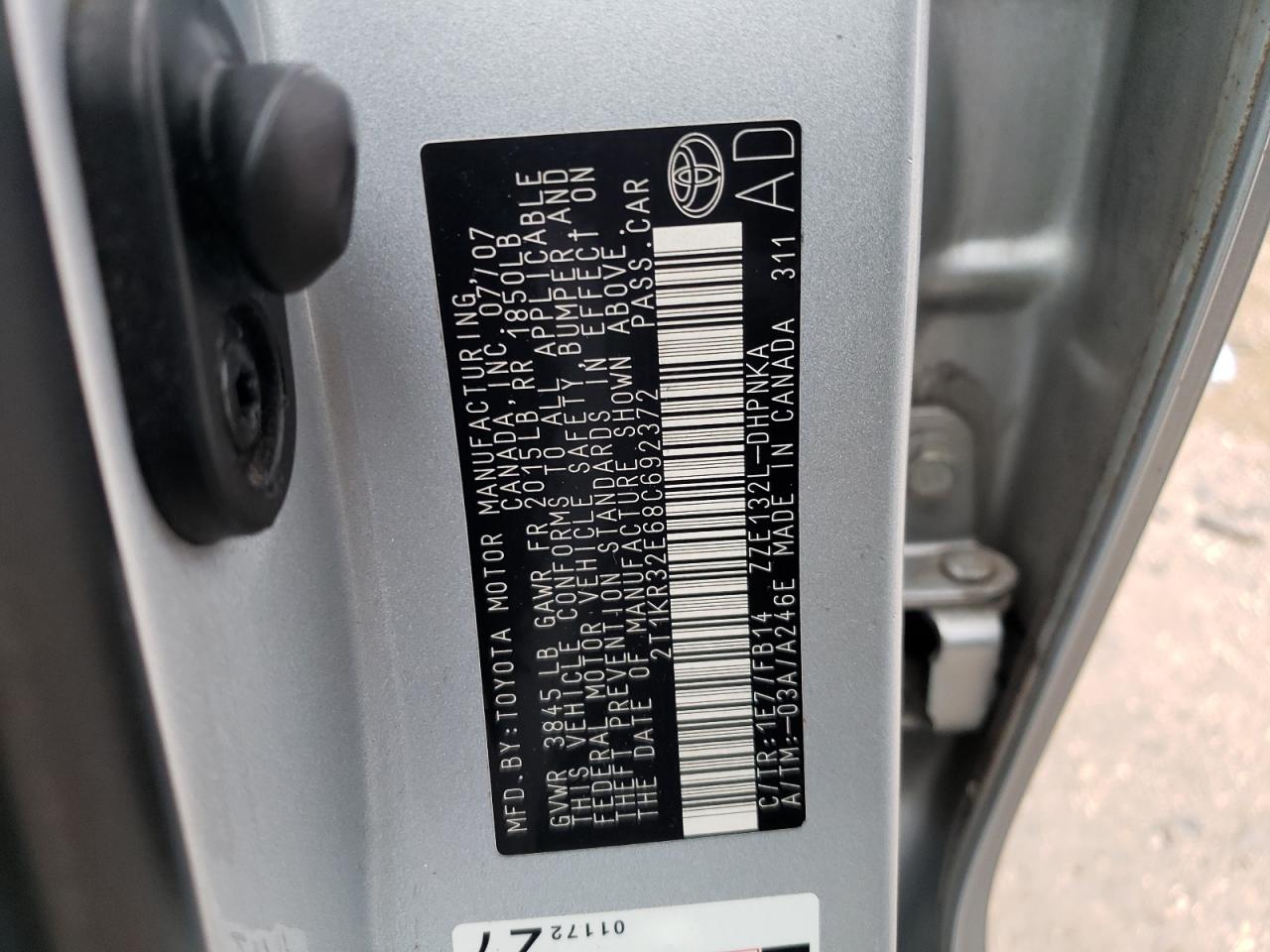 Photo 10 from auction – 2008 TOYOTA COROLLA MA with VIN 2T1KR32E68C692372