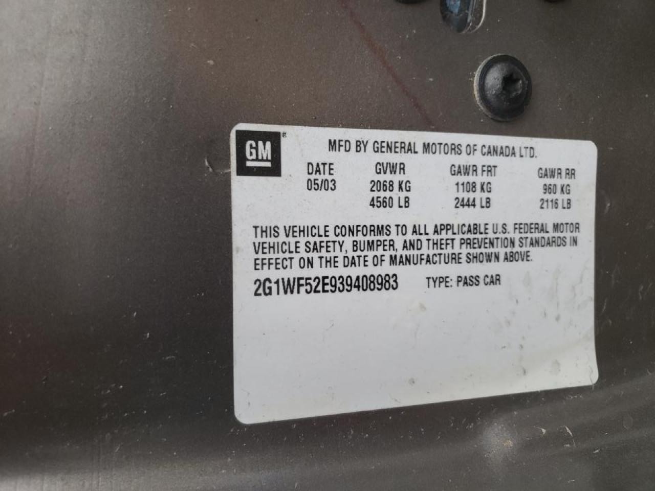 Photo 10 from auction – 2003 CHEVROLET IMPALA with VIN 2G1WF52E939408983