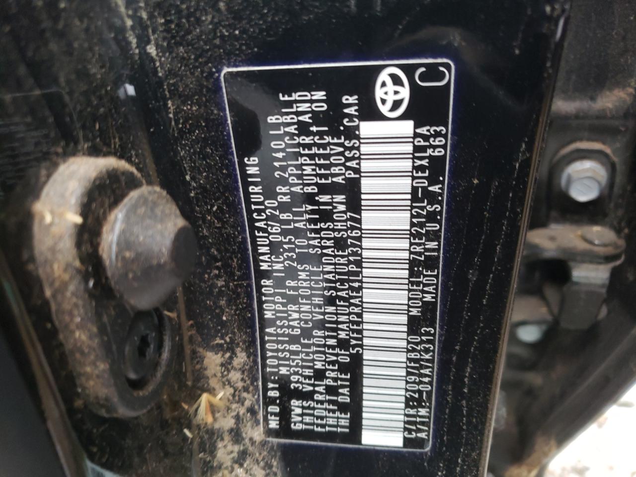Photo 10 from auction – 2020 TOYOTA COROLLA LE with VIN 5YFEPRAE4LP137677