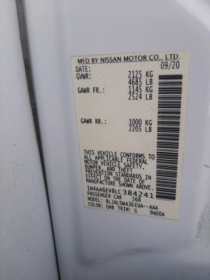 Photo 10 from auction – 2020 NISSAN MAXIMA SR with VIN 1N4AA6EV8LC384241