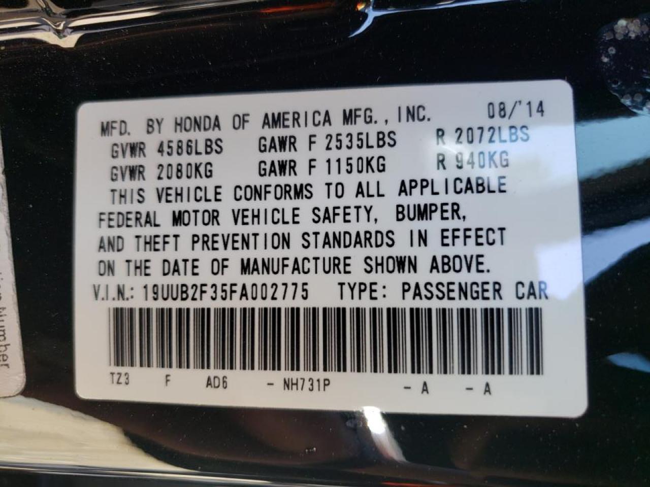 Photo 10 from auction – 2015 ACURA TLX with VIN 19UUB2F35FA002775