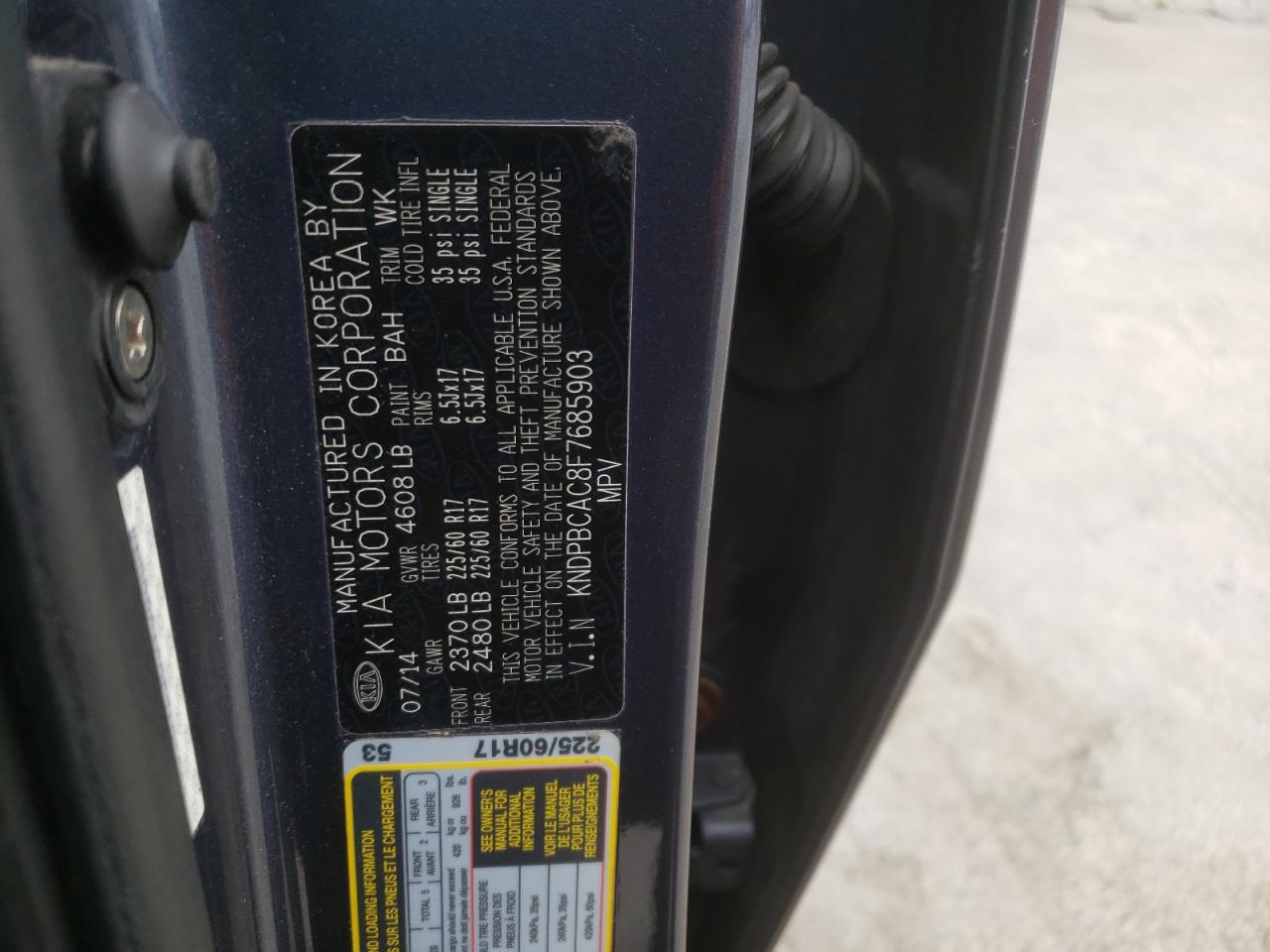 Photo 10 from auction – 2015 KIA SPORTAGE L with VIN KNDPBCAC8F7685903