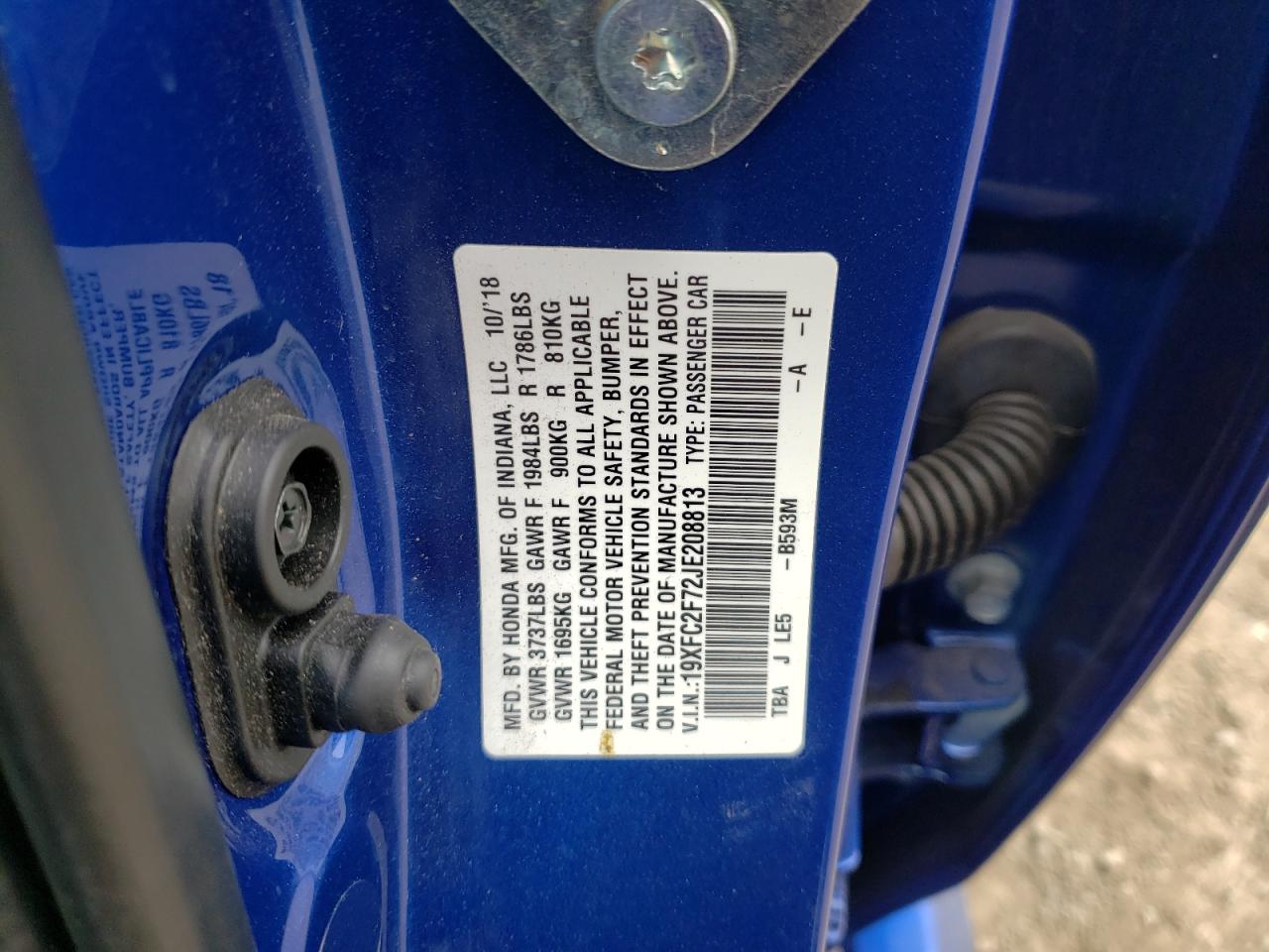 Photo 10 from auction – 2018 HONDA CIVIC EX with VIN 19XFC2F72JE208813