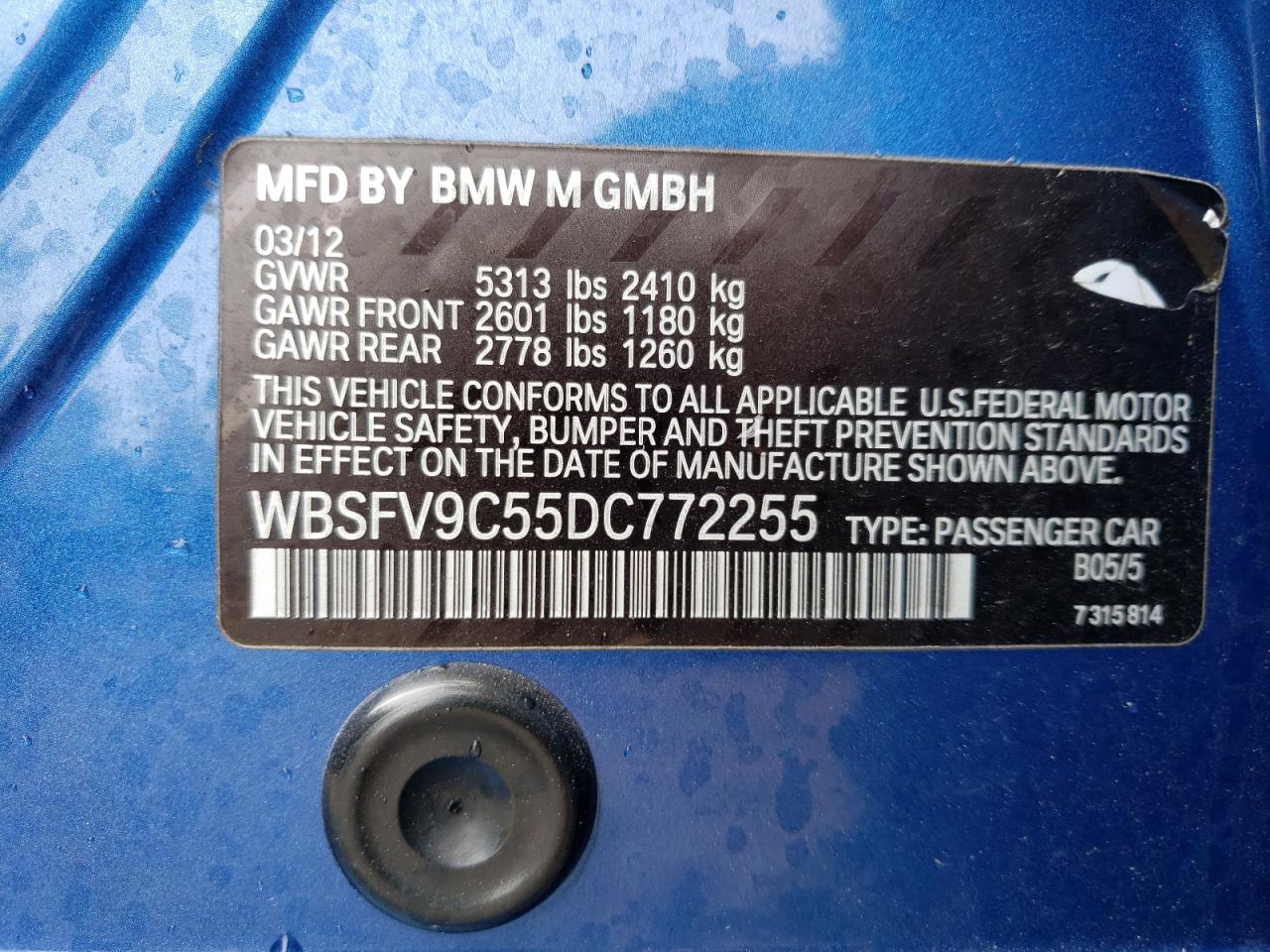 Photo 10 from auction – 2013 BMW M5 with VIN WBSFV9C55DC772255