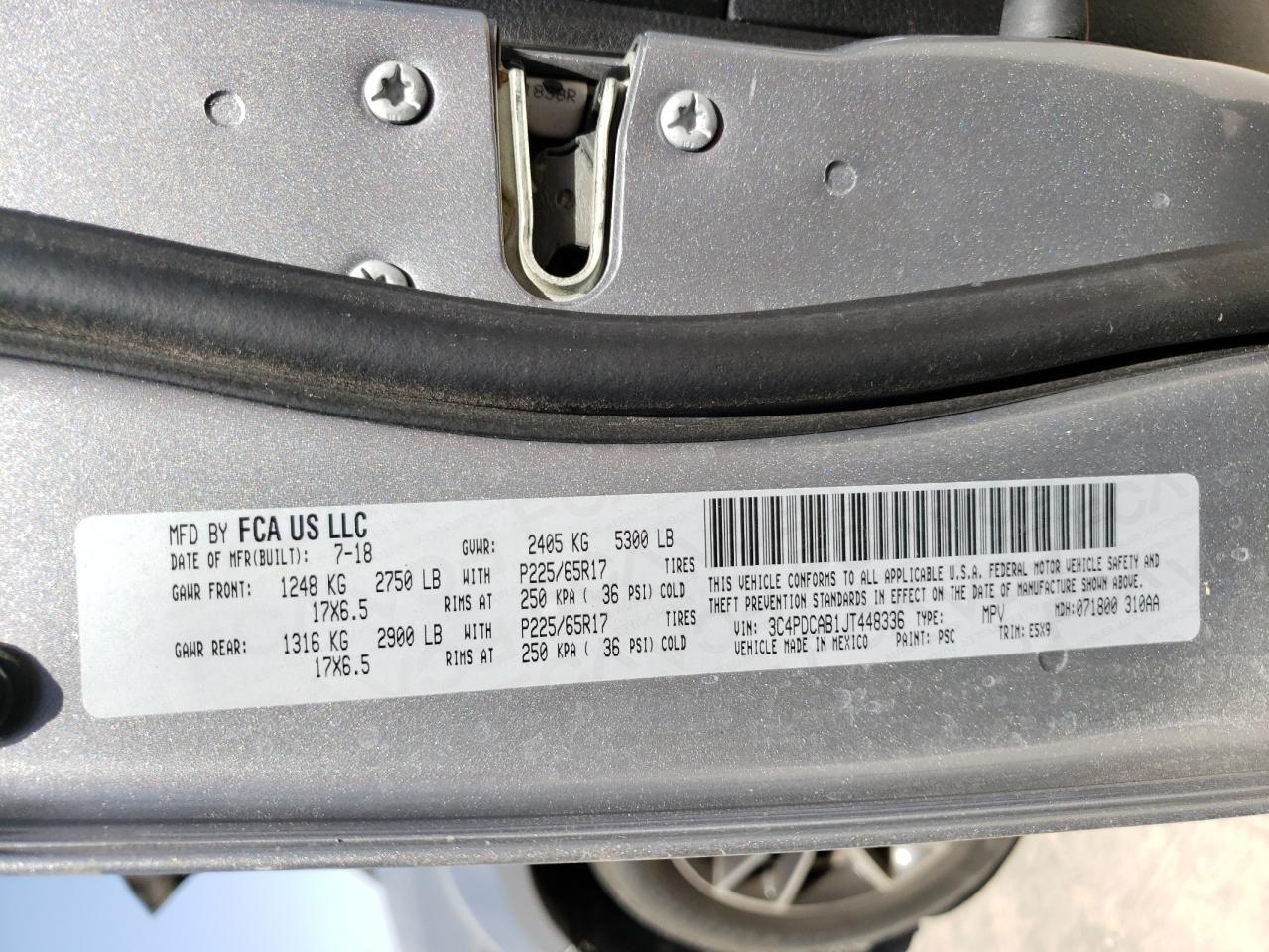 Photo 10 from auction – 2018 DODGE JOURNEY SE with VIN 3C4PDCAB1JT448336