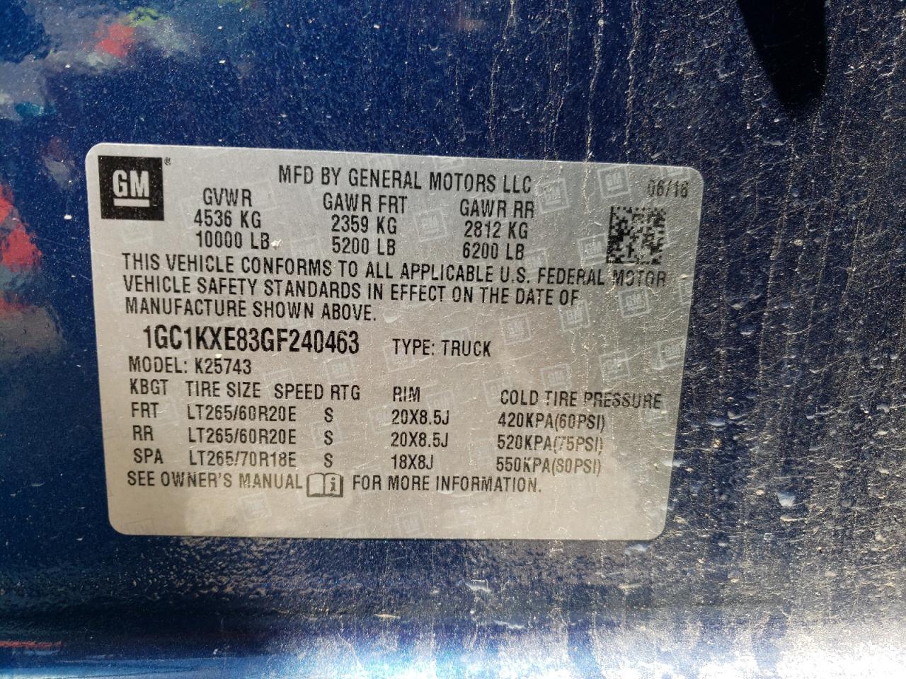 Photo 10 from auction – 2016 CHEVROLET SILVERADO with VIN 1GC1KXE83GF240463