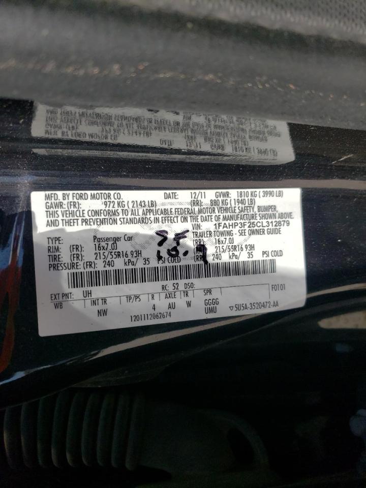 Photo 10 from auction – 2012 FORD FOCUS SE with VIN 1FAHP3F25CL312879