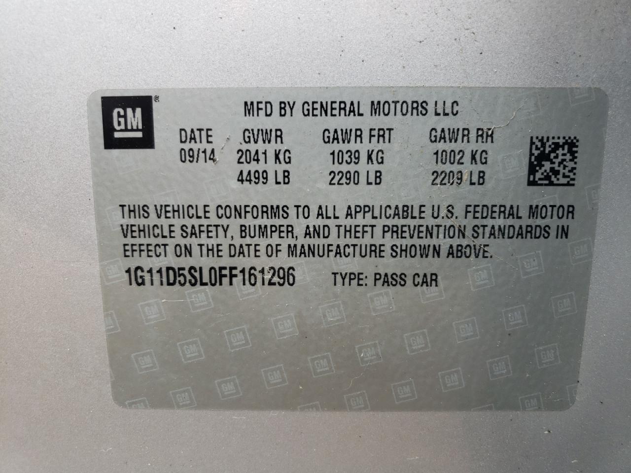 Photo 10 from auction – 2015 CHEVROLET MALIBU 2LT with VIN 1G11D5SL0FF161296