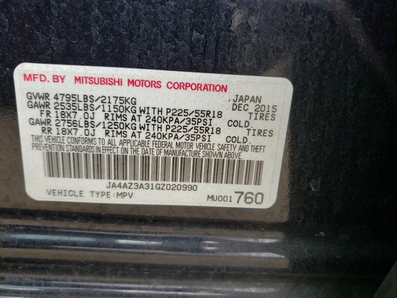 Photo 10 from auction – 2016 MITSUBISHI OUTLANDER with VIN JA4AZ3A31GZ020990