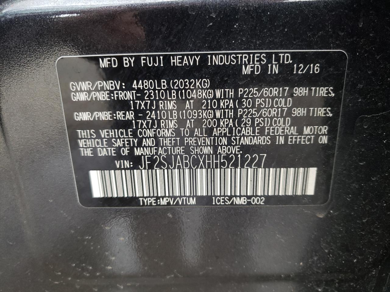 Photo 10 from auction – 2017 SUBARU FORESTER 2 with VIN JF2SJABCXHH521227
