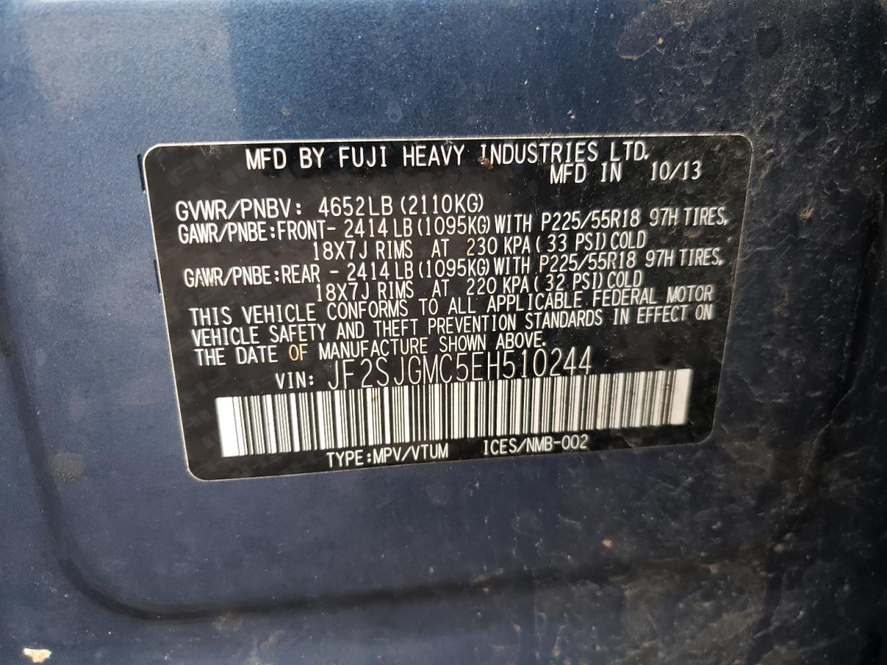 Photo 10 from auction – 2014 SUBARU FORESTER 2 with VIN JF2SJGMC5EH510244