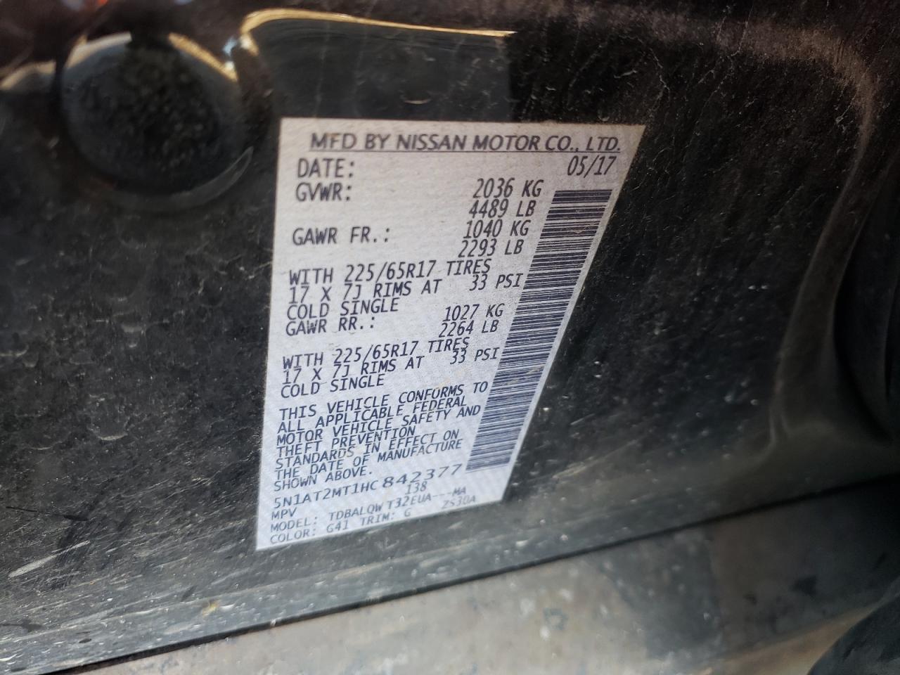 Photo 10 from auction – 2017 NISSAN ROGUE S with VIN 5N1AT2MT1HC842377