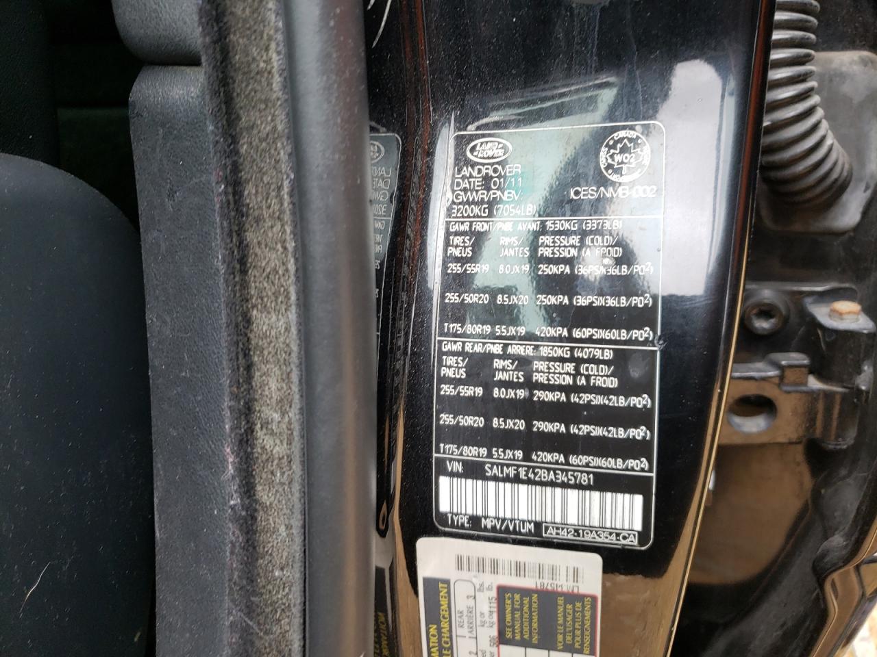 Photo 10 from auction – 2011 LAND ROVER RANGE ROVE with VIN SALMF1E42BA345781