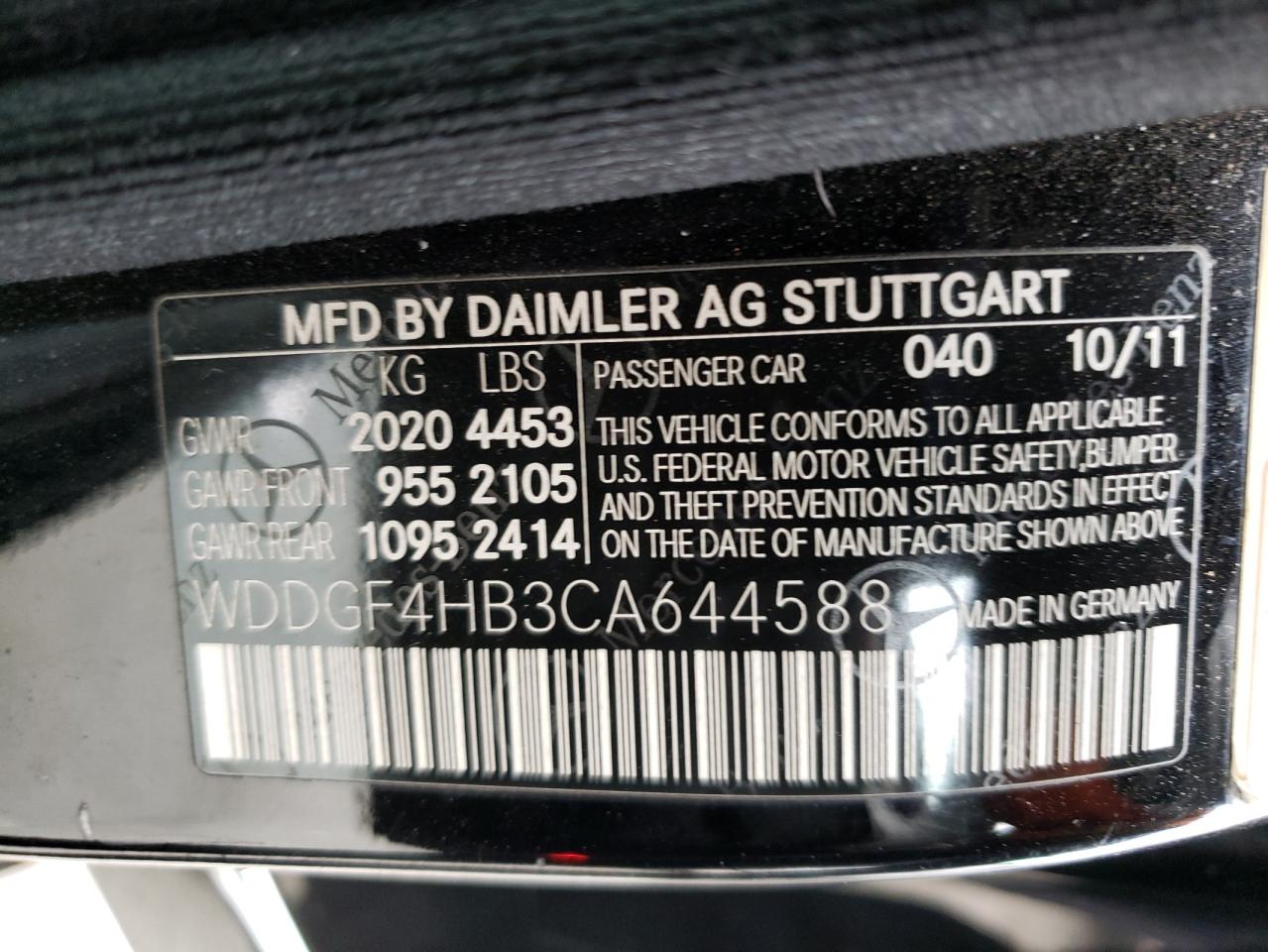 Photo 10 from auction – 2012 MERCEDES-BENZ C 250 with VIN WDDGF4HB3CA644588