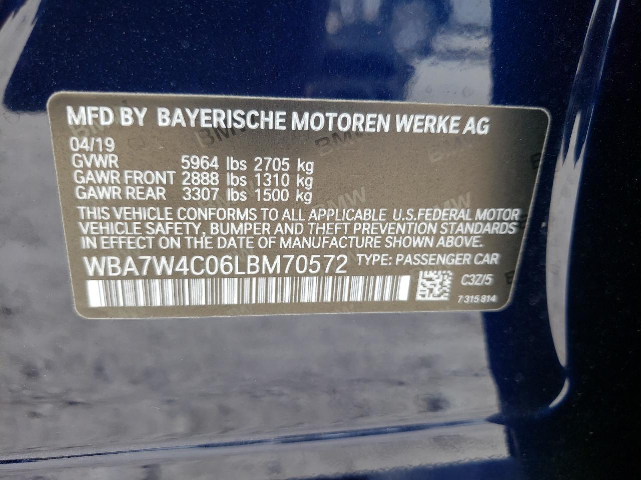 Photo 10 from auction – 2020 BMW 745XE with VIN WBA7W4C06LBM70572