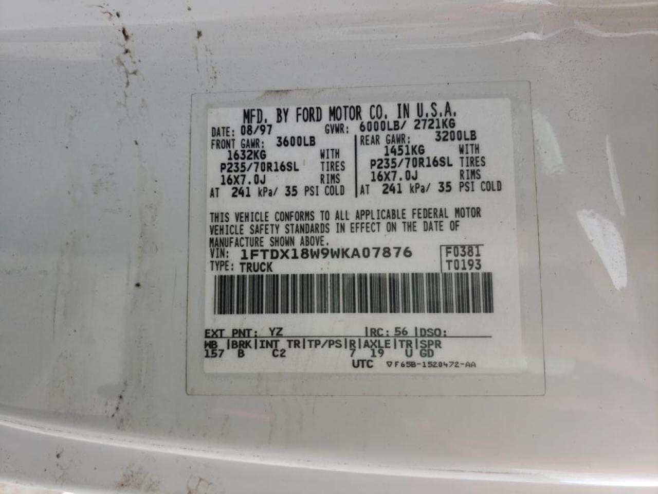 Photo 10 from auction – 1998 FORD F150 with VIN 1FTDX18W9WKA07876