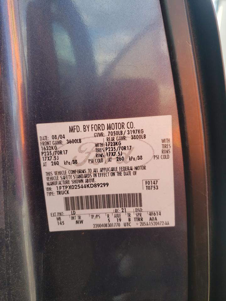 Photo 10 from auction – 2004 FORD F150 with VIN 1FTPX02544KD89299