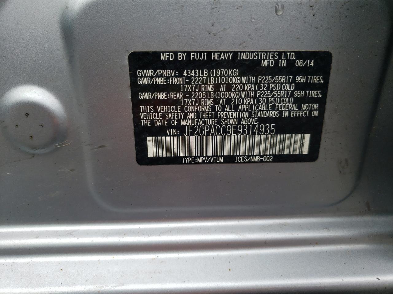 Photo 10 from auction – 2014 SUBARU XV CROSSTR with VIN JF2GPACC9E9314935
