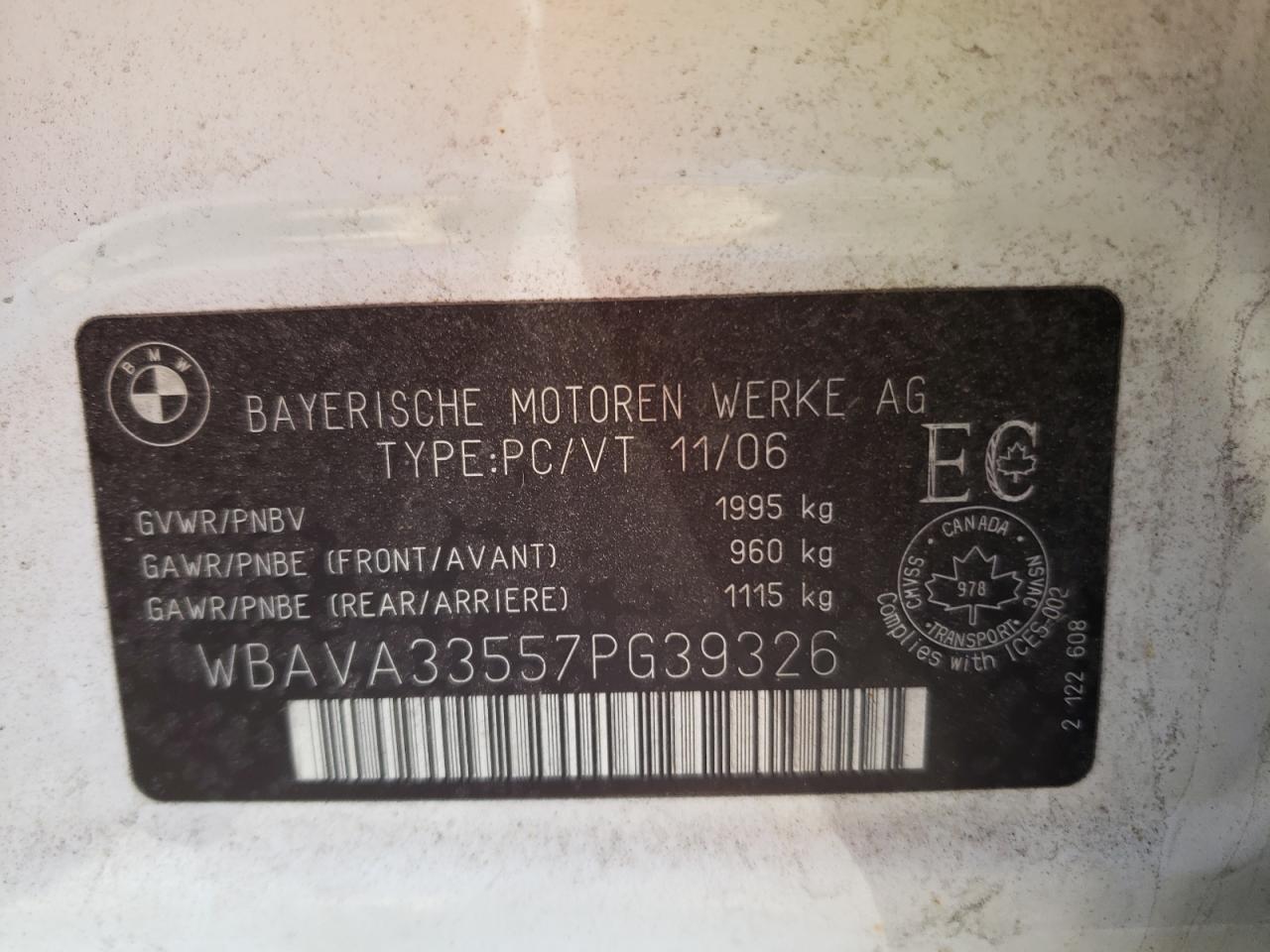 Photo 10 from auction – 2007 BMW 328 I with VIN WBAVA33557PG39326